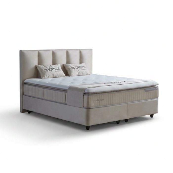 BIRDYBETT Boxspringbett Set mit 32 cm Höhe Matratze (2 Bettkästen + Matratze mit Topper + Kopfteil)