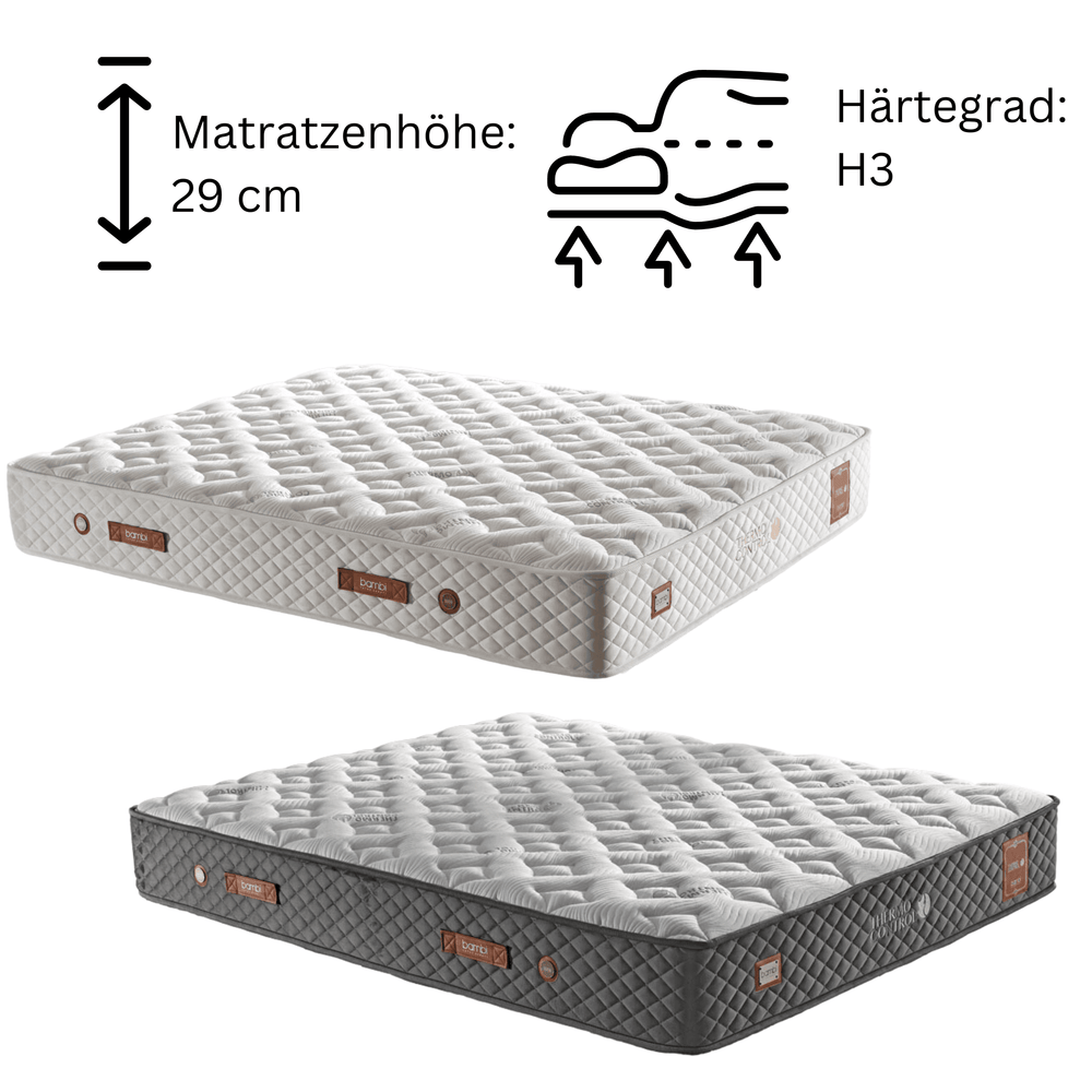 Bambi Taschenfederkernmatratze 7-Zonen | 29 cm Höhe | H3 Härtegrad | Thermo Control & Klimaregulierend | Matratze 160x200 / 180x200