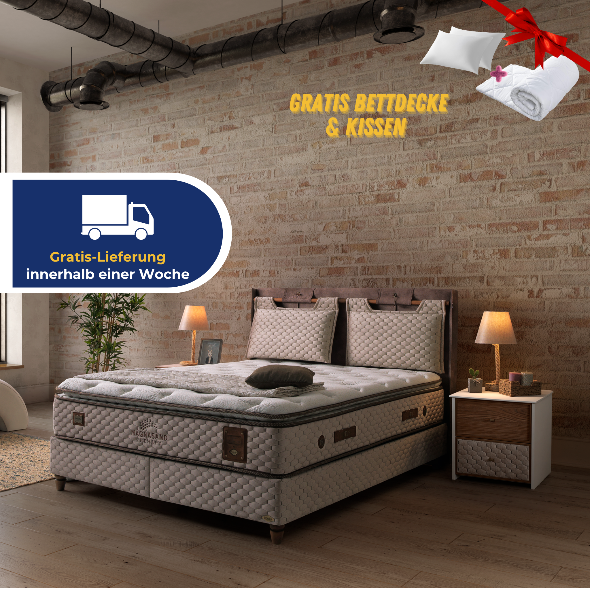 Bambi Magnasand Boxspringbett Set | H3, Taschenfederkern