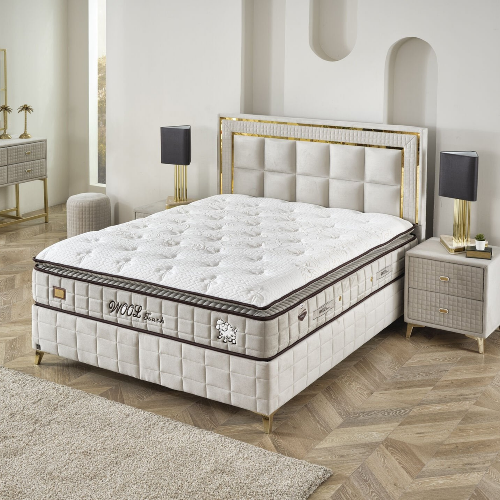 BSS WOOL TOUCH Boxspringbett Set | Matratze H2/H3 | Box und Kopfteil
