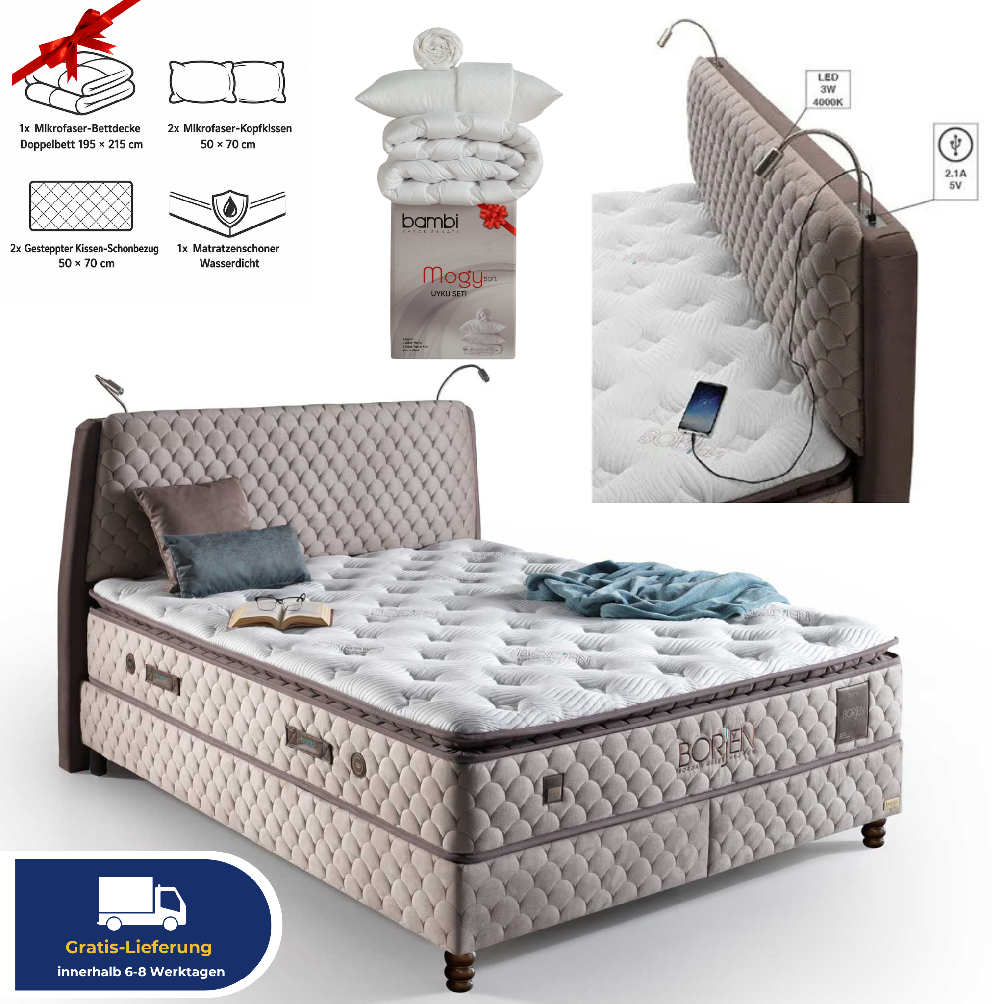 Bambi | Borjen | Boxspringbett Set H3